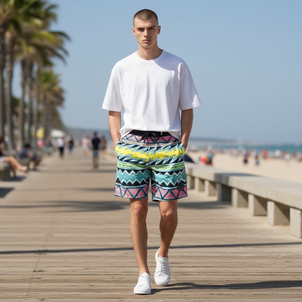 Maui and Sons Vibrant Geometric Swim Shorts